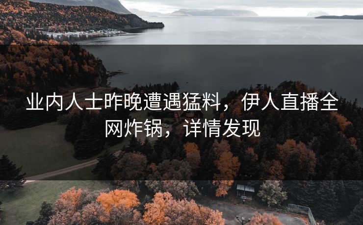 业内人士昨晚遭遇猛料，伊人直播全网炸锅，详情发现
