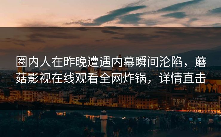 圈内人在昨晚遭遇内幕瞬间沦陷，蘑菇影视在线观看全网炸锅，详情直击