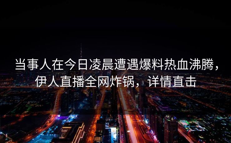 当事人在今日凌晨遭遇爆料热血沸腾，伊人直播全网炸锅，详情直击