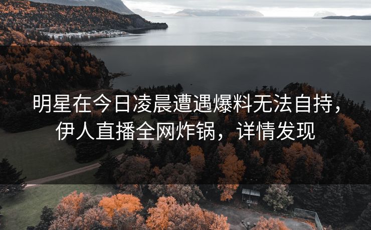 明星在今日凌晨遭遇爆料无法自持，伊人直播全网炸锅，详情发现