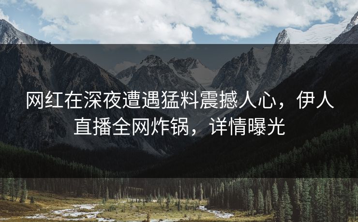 网红在深夜遭遇猛料震撼人心，伊人直播全网炸锅，详情曝光